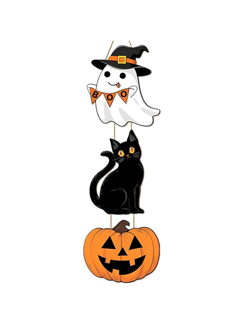 Halloween Ghost Black Cat Pumpkin Door Hanging Sign Decorations, 3 Plaques